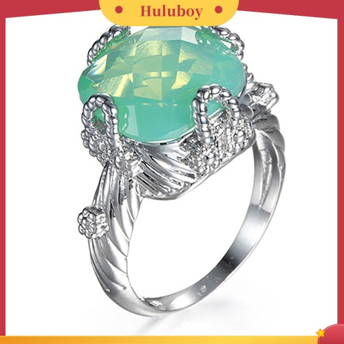 Hu Hu Hu Hu Hu Alat Bantu Pasang Kacamata♡ Perhiasan Cincin Nikah Lapis Silver Hias Opal Hijau Ukuran 6 / 7 / 8 / 9 / 10 Untuk Wanita