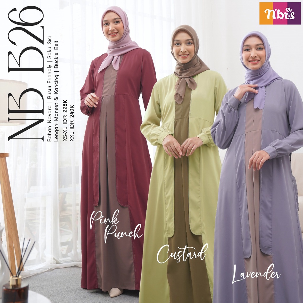 Nibras Gamis NB B26 Bahan Navara Dress Muslimah Kekinian Simple OOTD