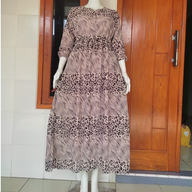 gamis ceruty motif leopard full puring / dress maxi ceruti macan