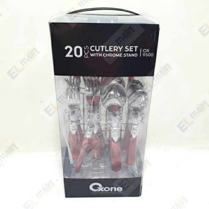 Oxone Cutlery Set With Chrome Stand / Sendok &amp; Garfu Set 20 Set OX9500