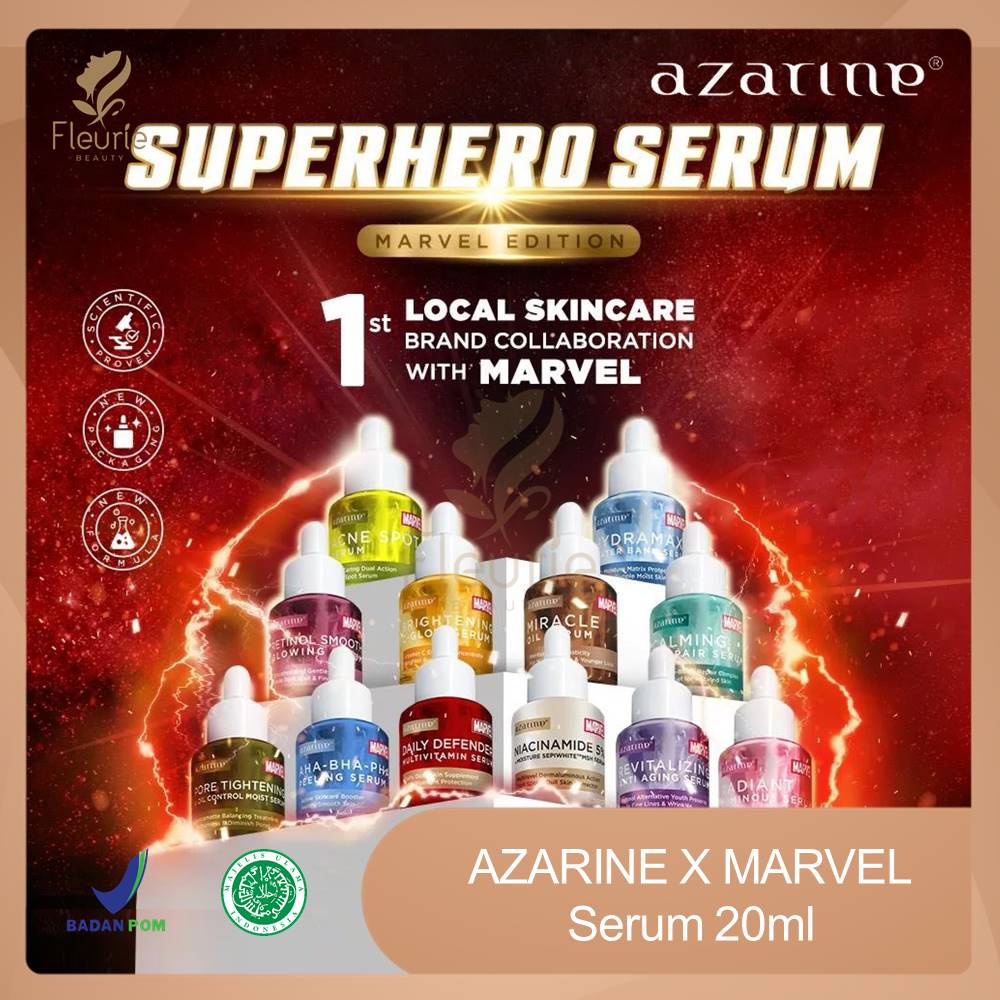 Azarine x Marvel Superhero Serum Series - Vit C 10% / Glowing Serum / Retinol Complex / Niacinamide 10% / PHA 10% Astaxanthin / Anti Aging Serum / Luminous Serum / Acne Spot Serum / AHA BHA Peeling Serum Original BPOM