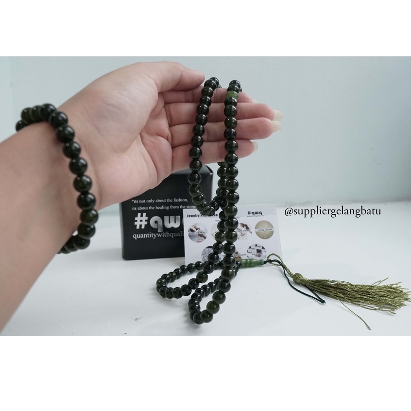 tasbih batu BLACK JADE ACEH BONUS GELANG tasbeh BERSERAT TEMBUS SENTER