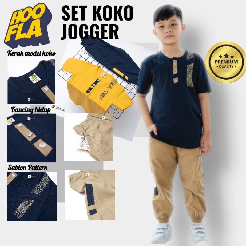 hooflakids kaos anak laki laki baju anak laki laki usia 5 6 7 8 9 10 11 12  tahun Set Koko Jogger pa