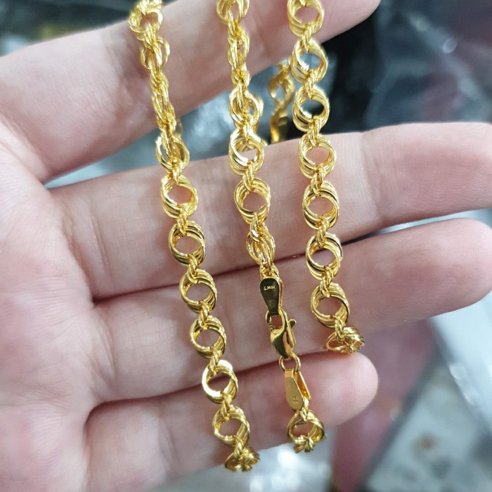 Gelang rantai tambang ring lilit kuning gold emas asli 700 70% 16k hwt