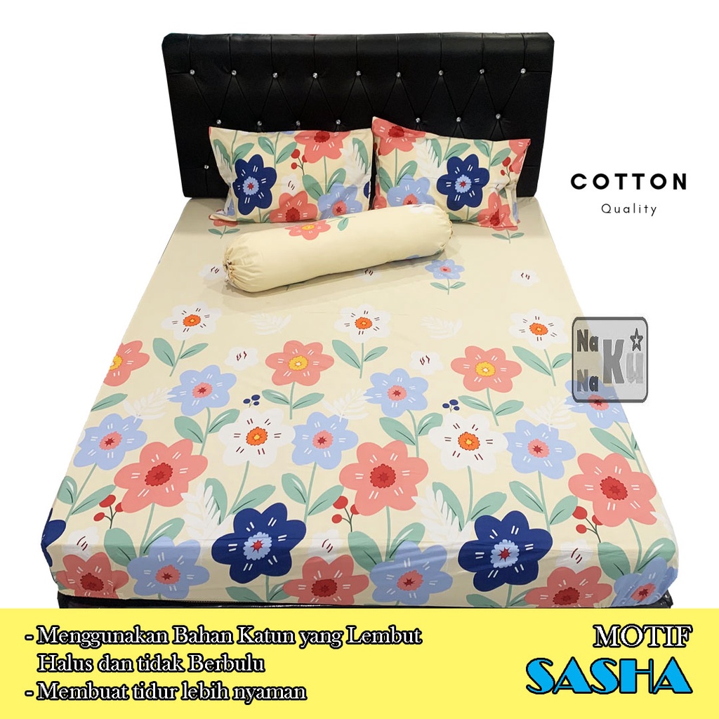 Sprei Katun Premium dengan Sarung Bantal dan Guling - Motif Sasha