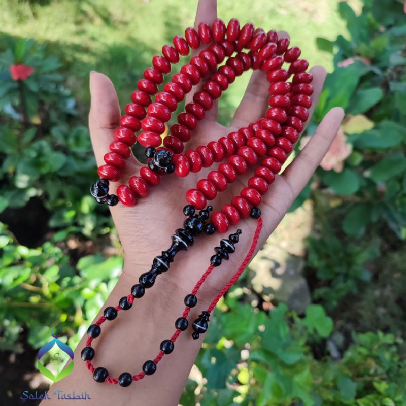 Tasbih Batu Coral Marjan Pipih Super, Size 7mm x 12mm, Isi 99 Butir_COD