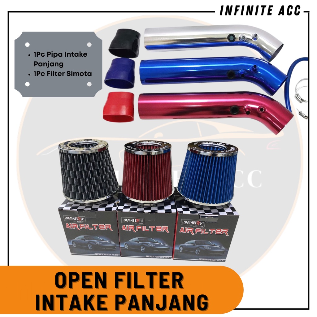 PAKET Open Filter Simota + Pipa Intake Panjang Long Mobil Modifikasi Universal Filter Udara