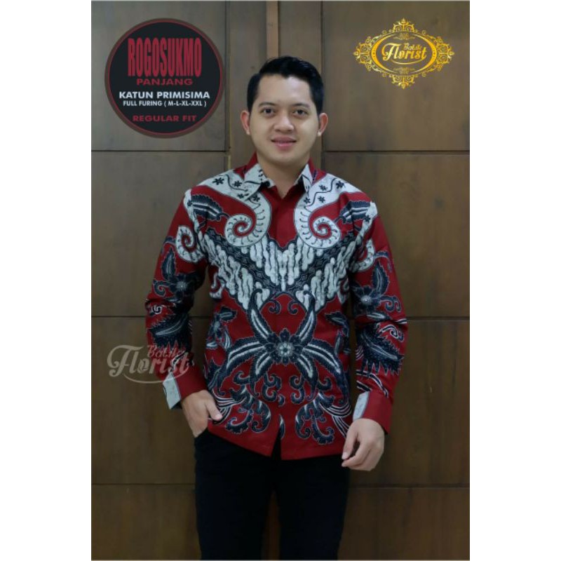 Kemeja Batik Warna Merah Terbaru Batik Merah Lapis Furing ROGOSUKMO