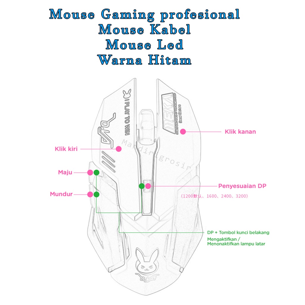 Mouse Gaming profesional * Mouse * Mouse Kabel * Mouse Led * Hitam