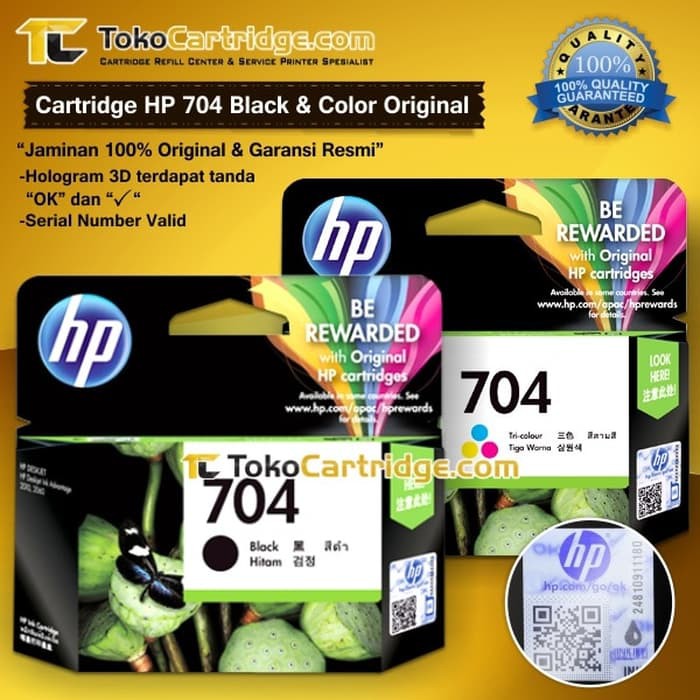 Cartridge HP 704 Black &amp; Tri-Colour Original 1 SET Catridge Color CQ750A CN692A Katrid Tinta Printer