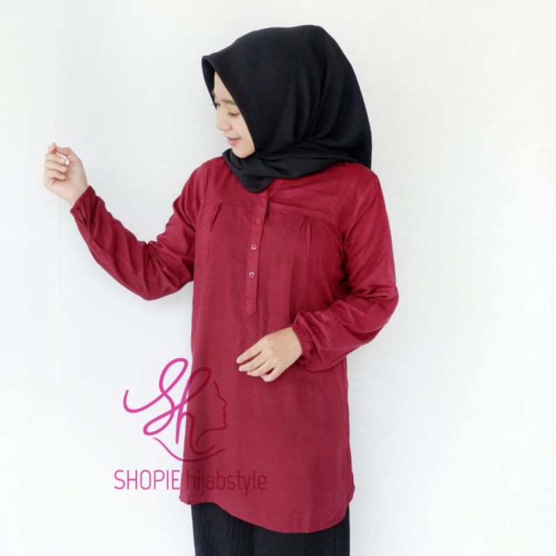 Blus Polos Marun - Blouse Polos Rayon - Maroon - Fathin Basic - Merah Marun - SHOPIE Hijabstyle