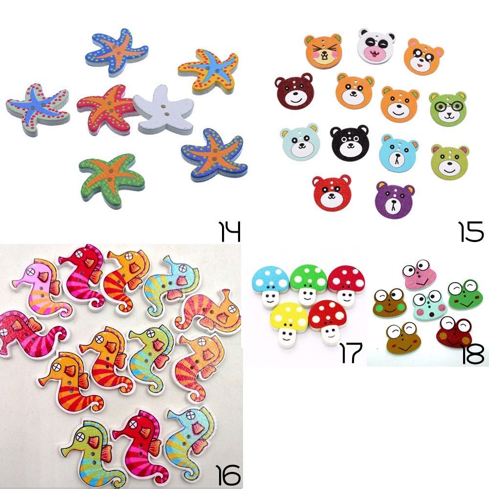 Kancing Kayu / Wooden Button Seri Colorful - PCS