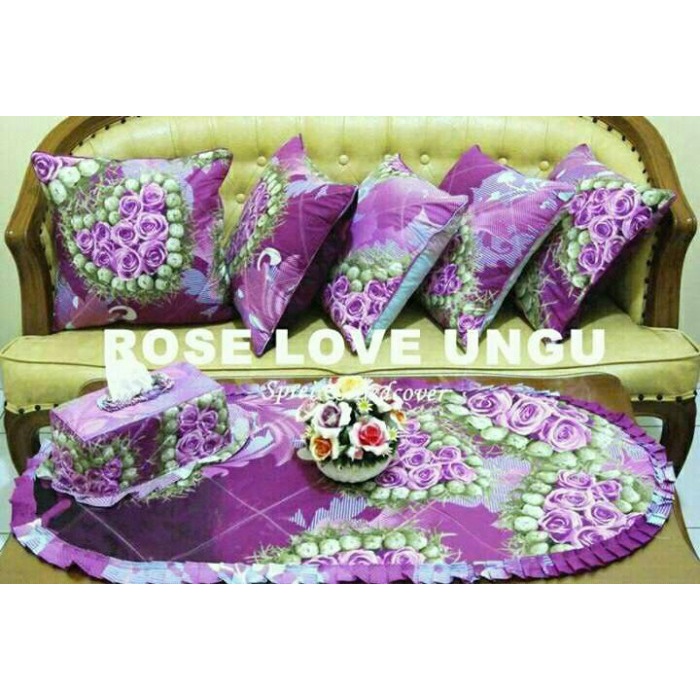 Sarung Bantal Sofa - Set Sarung Bantal Kursi Motif Rose Love Ungu