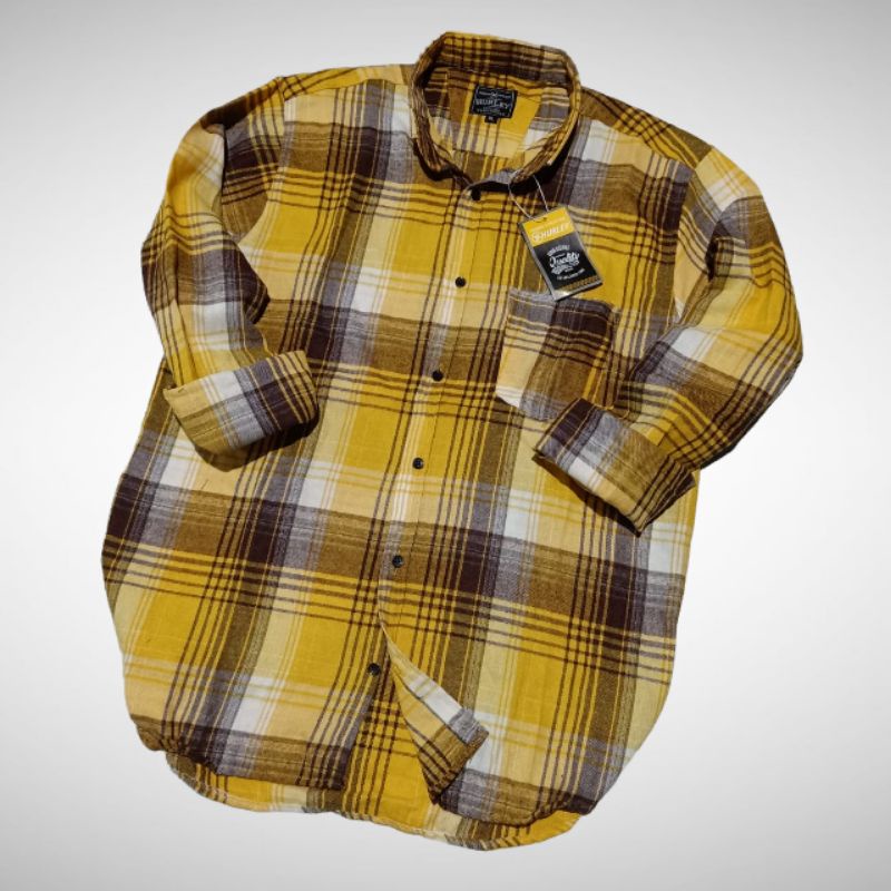 kemeja wanita kemeja flanel wanita flanel wanita kemeja kotak-kotak wanita flanel-Kuning coklat