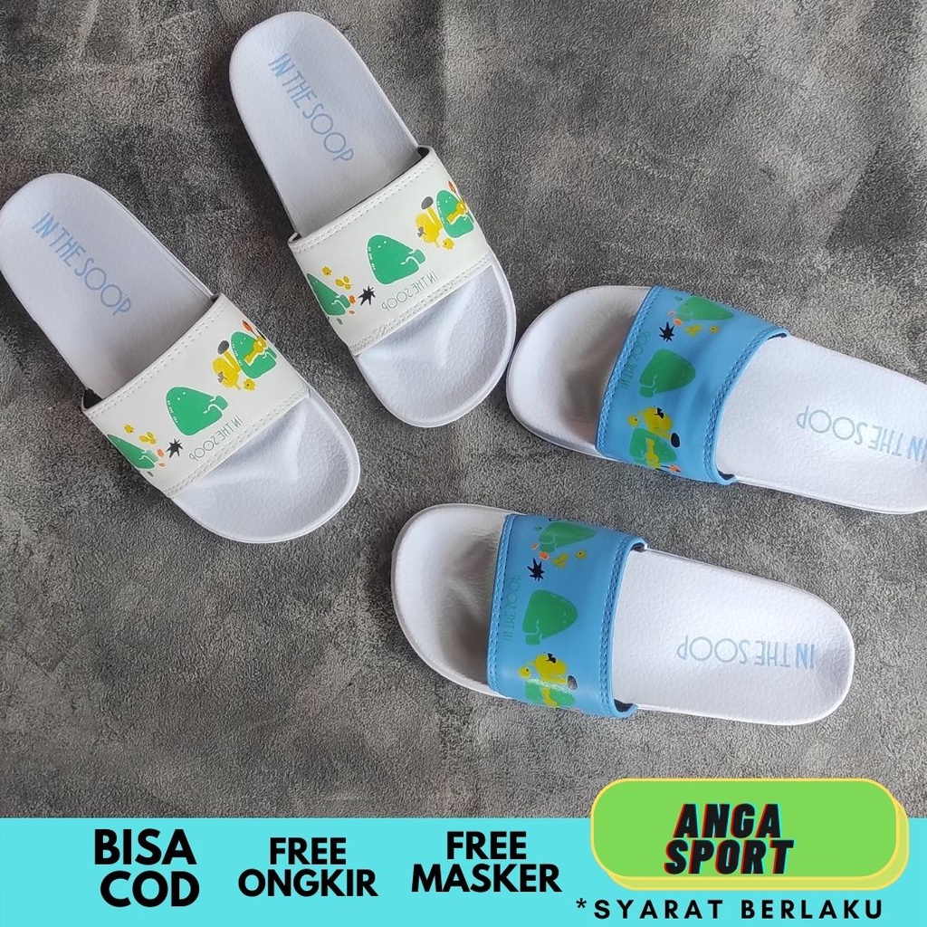 SANDAL SLIDE WANITA IN THE SOOP BIRU BTS KOREA TERMURAH / SANDAL SELOP DISTRO REMAJA / SENDAL SANTAI CEWEK KASUAL KEREN