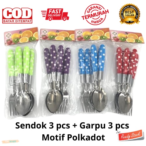 [BISA COD] PROMO Sendok Garpu Makan Isi 6 pcs Motif Polkadot Stainless Alat Makan Gagang Polkadot Unik Terlaris Murah