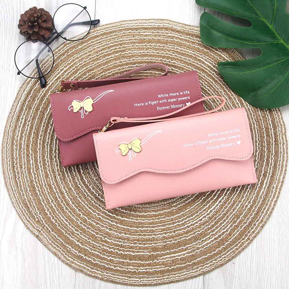 DOMPET WANITA 2 RESLETING PREMIUM PINK KULIT BESAR PANJANG IMPORT KOREA TALI FASHION CORYTA