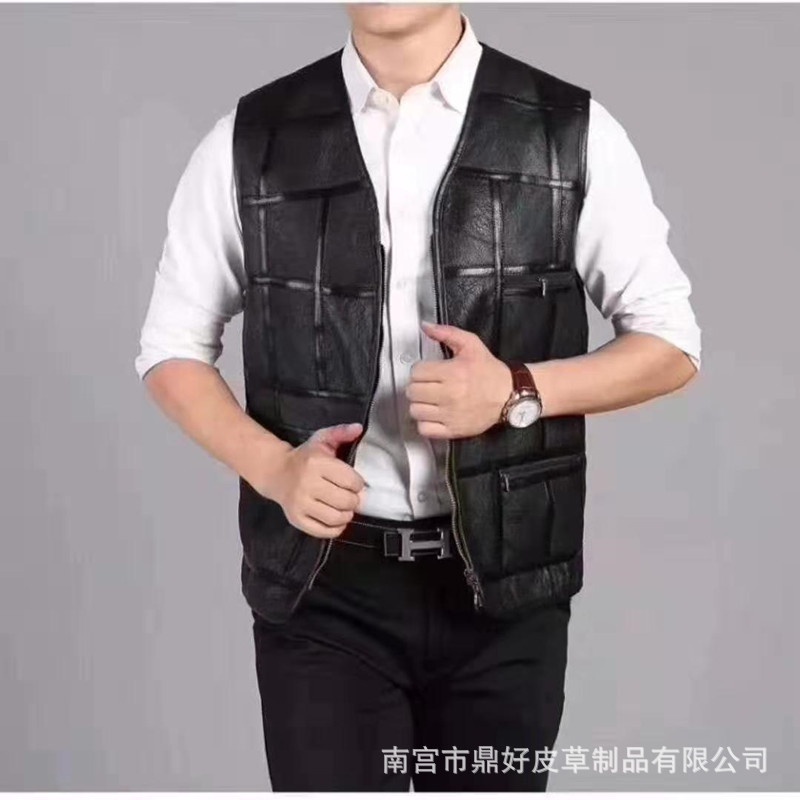 Jaket Rompi Kulit Fur vest men's Wool Shawl sheepskin vest winter fur integrated warm vest middle-ag