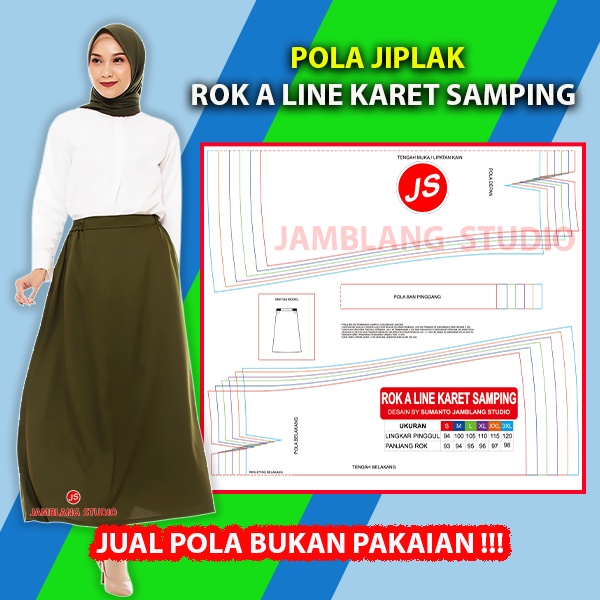 Pola Jiplak Rok A Line Karet Samping [ Pola Baju Jamblang Studio ]