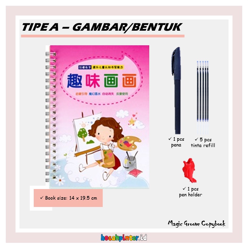 Magic Groove Copybook | Belajar Menulis Ajaib | Prewriting / Pra - Menulis | Mainan Edukasi Anak-A - Gambar/Bentuk