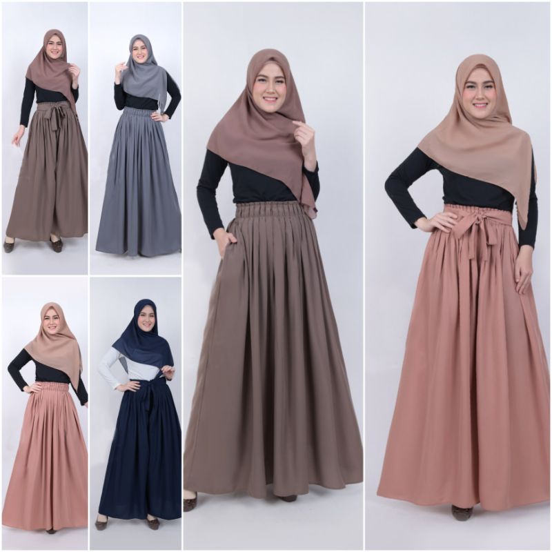 Rok panjang wanita bahan wolfis / rok woolpeach rempel polos / rok harian kerja / rok kuliah