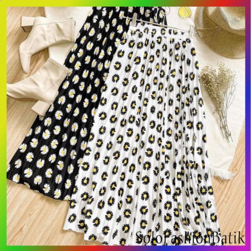 TERBARU TERMURAH ORIGINAL DAHLIA ROK PLISKET MOTIF / ROK PLISKET BUNGA / ROK PLISKET DAISY DI JAMIN 