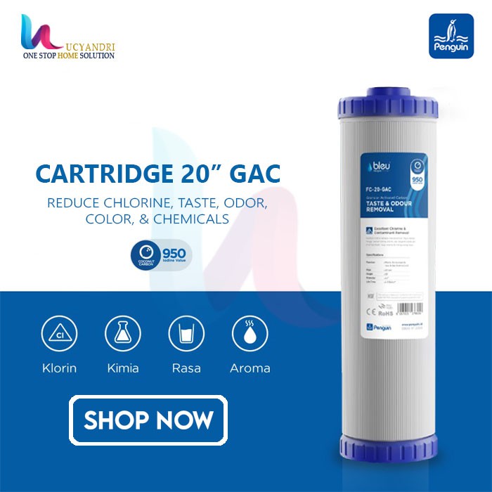 Paket Catridge 20 Penguin PP + GAC Filter Kotoran Penjernih Air