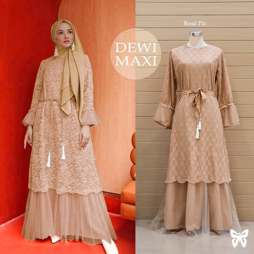 HOPYLOVY - Gamis Maxi Dress Brukat Dewi lapis Furing