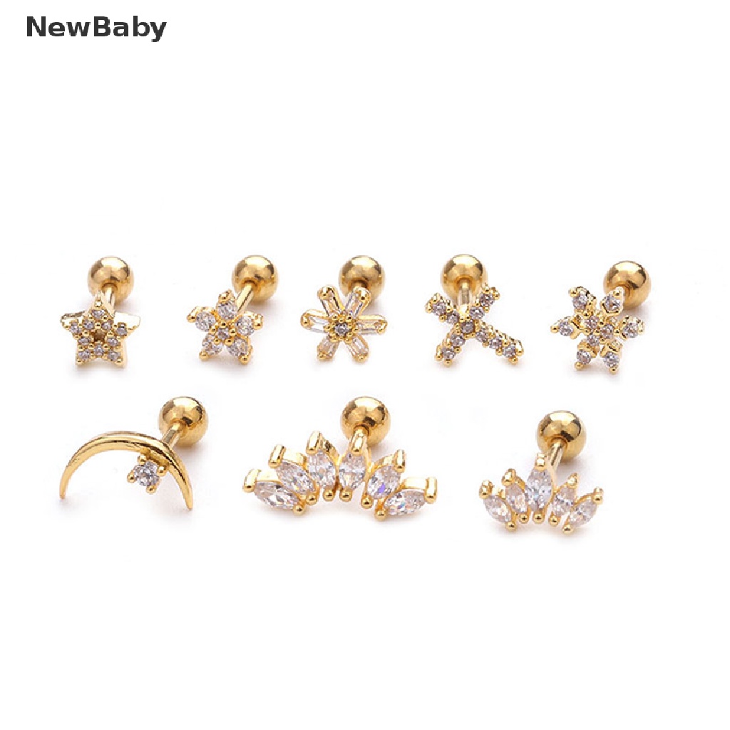 Anting Tindik Tulang Rawan Telinga Desain Barbell Hias Kristal Untuk Bayi