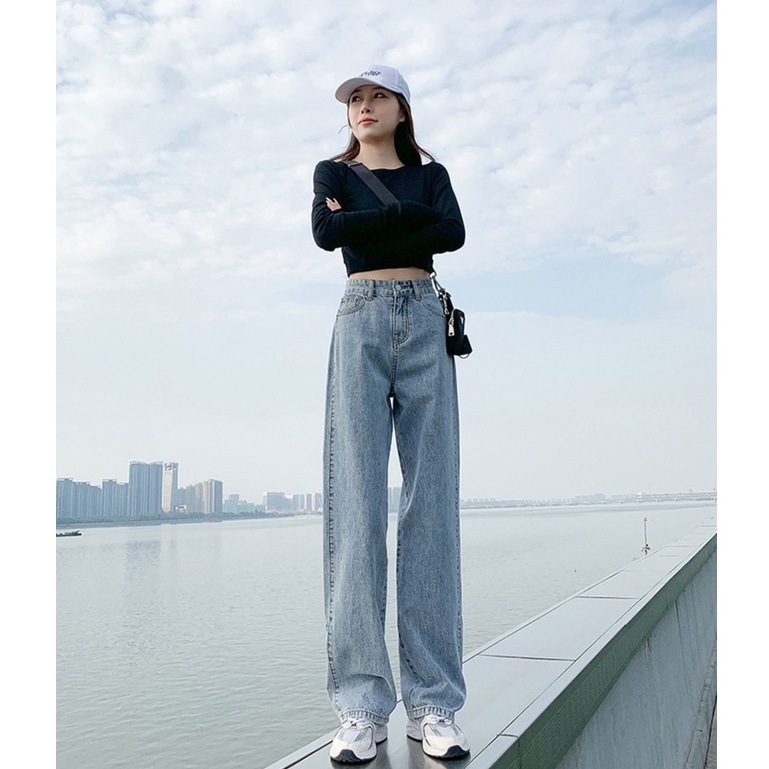 Biru Baru Korean Style Celana Jeans Wanita  /Highwaist Celana Jeans Panjang Wanita Loose