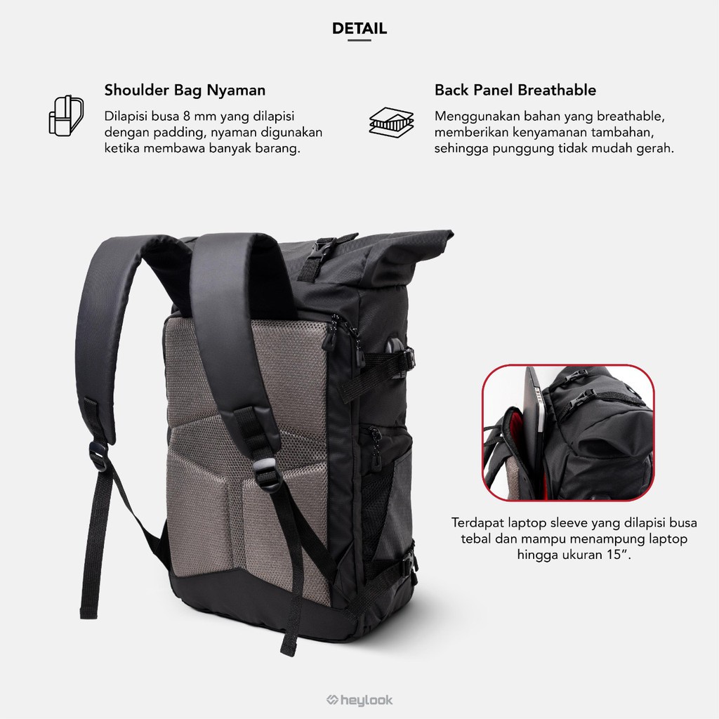 HEYLOOK Project - Backpack ROCKFORD Tas Ransel Laptop Waterproof USB Connector Tas Travelling Anti Air Tas Backpacker Tas Travel Mudik Pria Wanita Terbaru