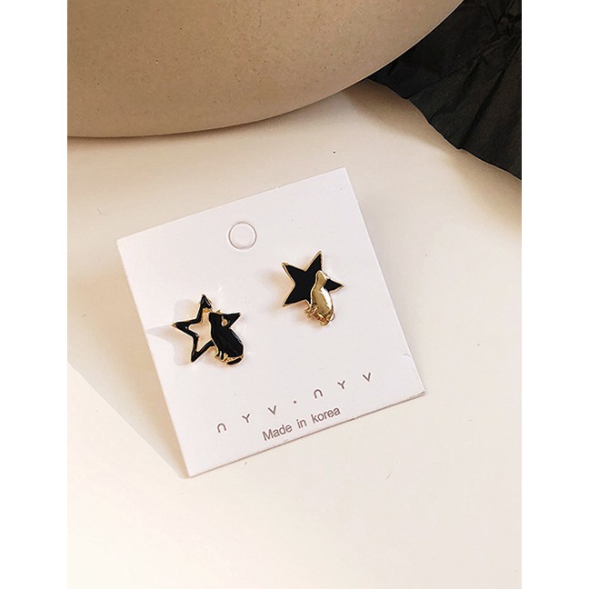 LRC Anting Fashion Cartoon Cat Starry Sky Asymmetric Earrings F67892