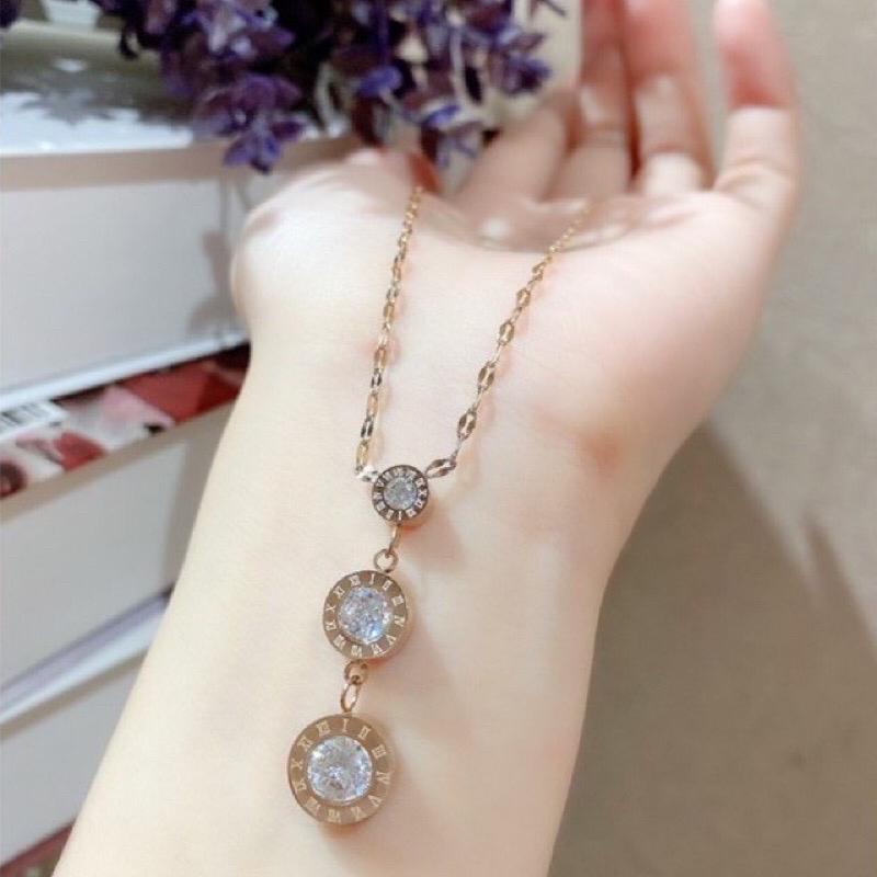 Kalung Titanium Premium Import Rosegold Bvl Diamond Aksesoris Fashion Wanita Pecah Kopi Liontin