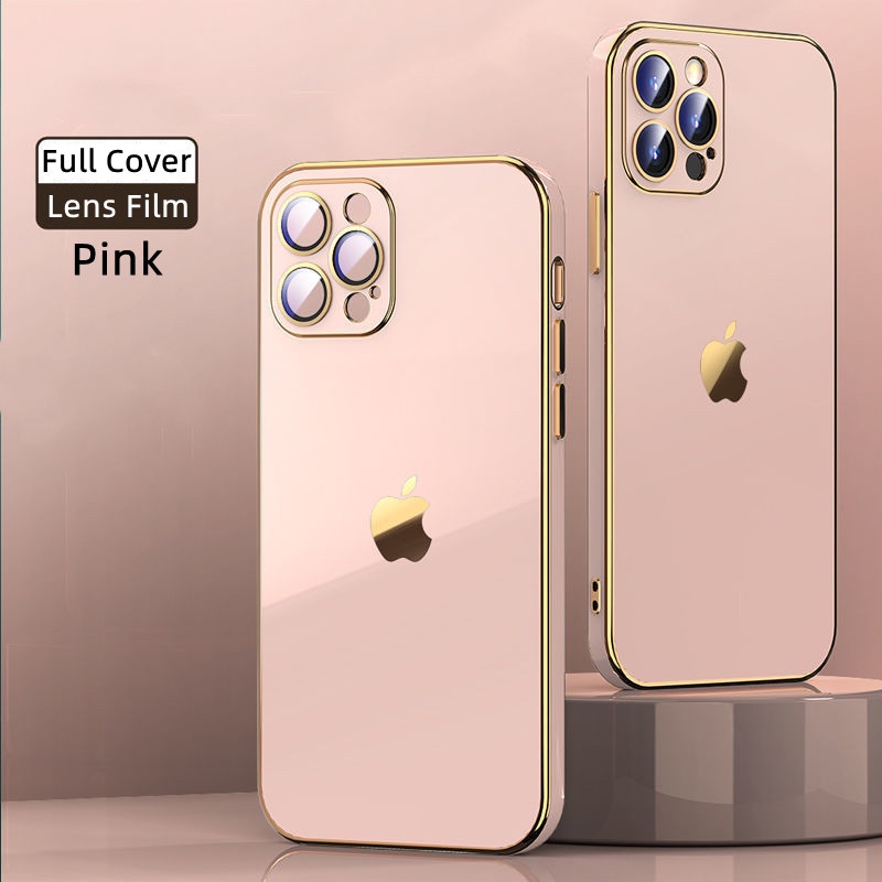 (Plating) Casing Soft Case Pelindung Lensa Kamera Shockproof Untuk iPhone 13 / 12 / 11 Pro Max / XR / XS Max