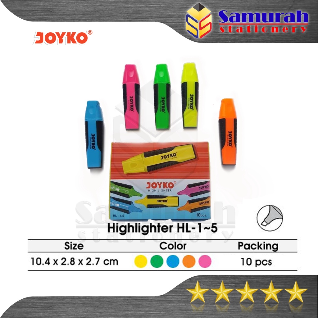 

Spidol Joyko HL 1-5 / Highlighter HL 1 Kuning / 2 Hijau / 3 Biru / 4 Pink / 5 Orange Penanda Warna
