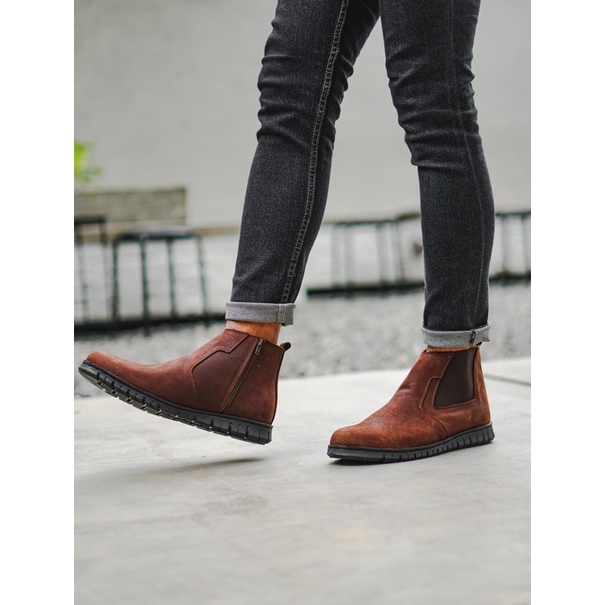 Sepatu Boots Kulit Asli - Vigos Chelsea Darkbrown