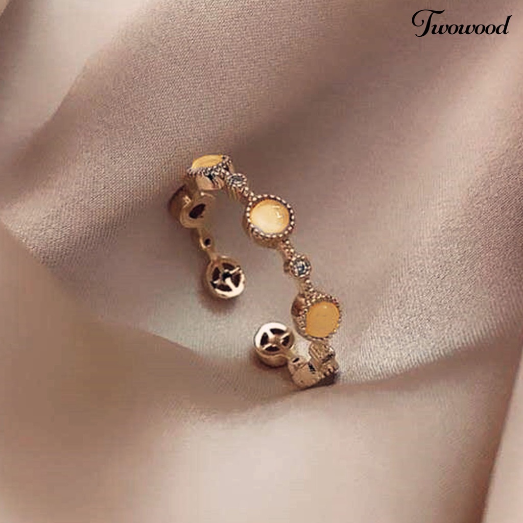 Twowood Copper Open Ring Exquisite Female Jewelry Adjustable Opal Finger Ring Women Accessories