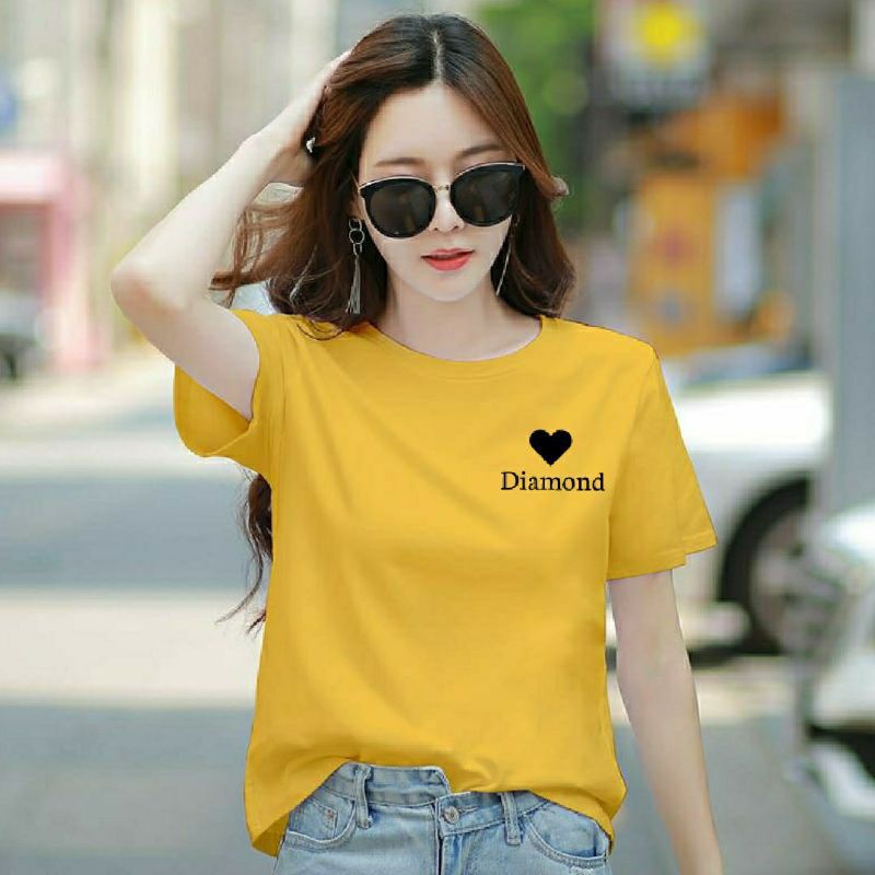 Kaos Distro Wanita DIAMOND LOVE Kaos Oblong Wanita Cotton Combed Atasan Tshirt Wanita