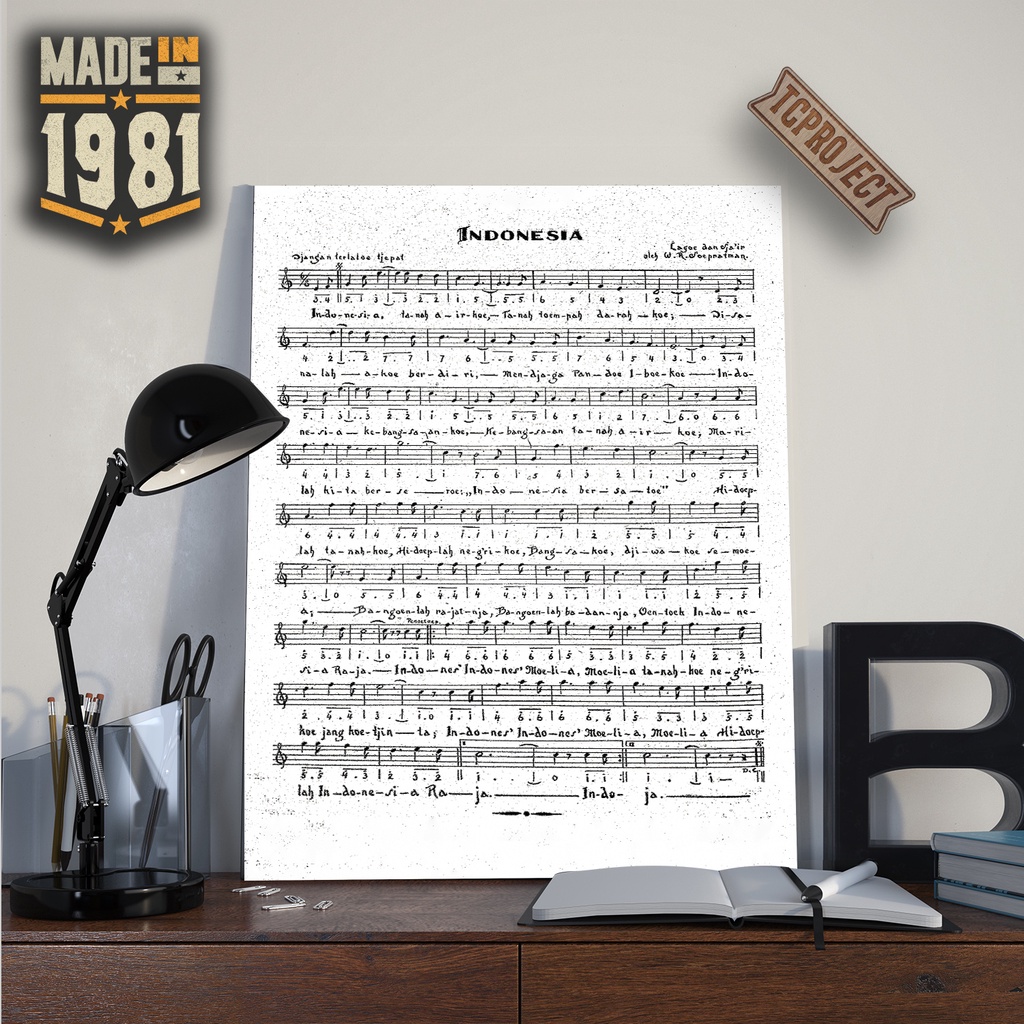 Poster Chord Lagu Indonesia Raya - Poster Kayu - Hiasan Dinding