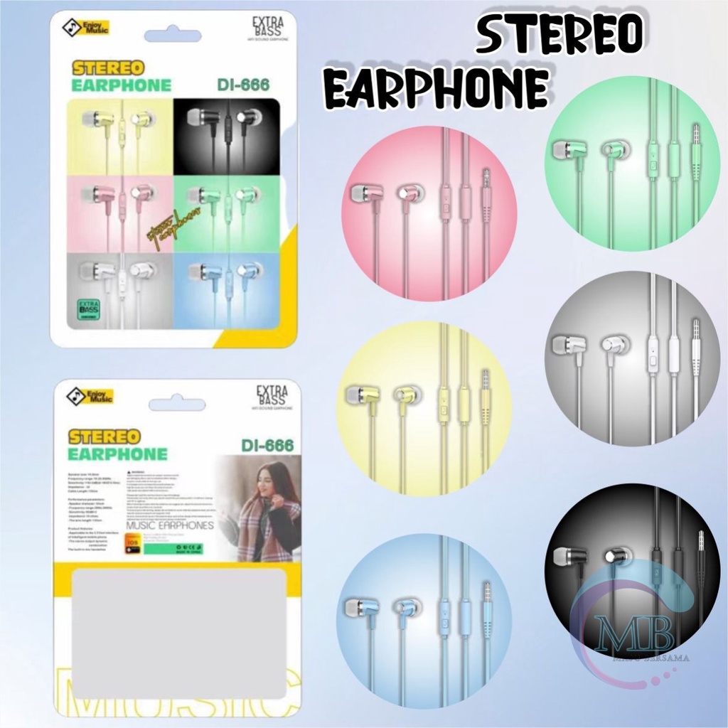 Earphone Headset Hf headsfree macaron piston super BASS DI666 for oppo Samsung vivo xiaomi Infinix realme MB3217