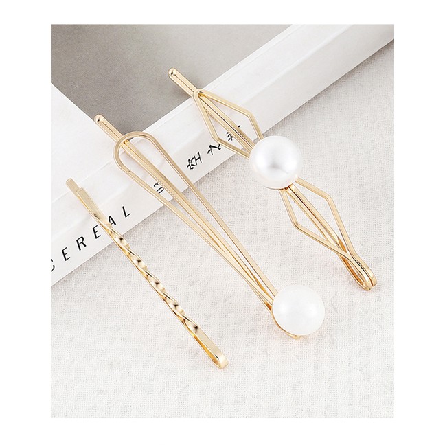 LRC Jepit Rambut Fashion Gold Pearl Hair Clip Set Y61540