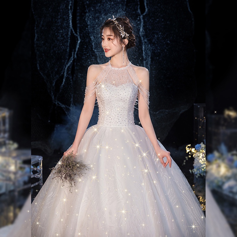 

Main wedding dress 2024 new style temperament big tail bridal dress forest fairy dream starry sky long style