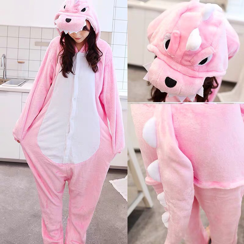 BONEKA KOSTUM ONESIE DINOSAURUS DINO PINK PIYAMA COSPLAY