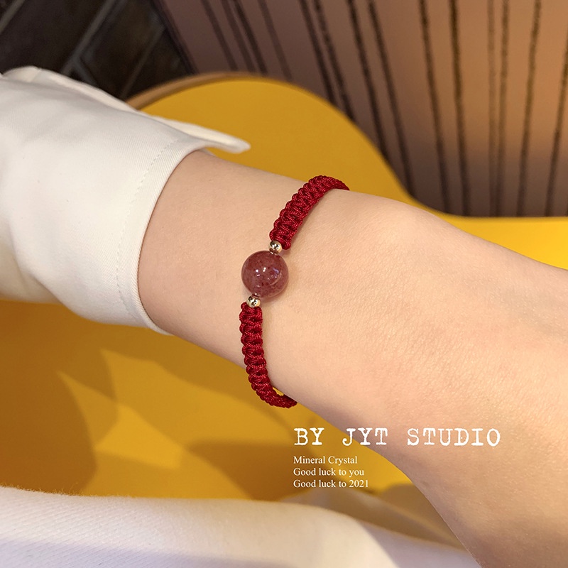 Gelang Manik-Manik Kristal Obsidian Strawberry Untuk Wanita