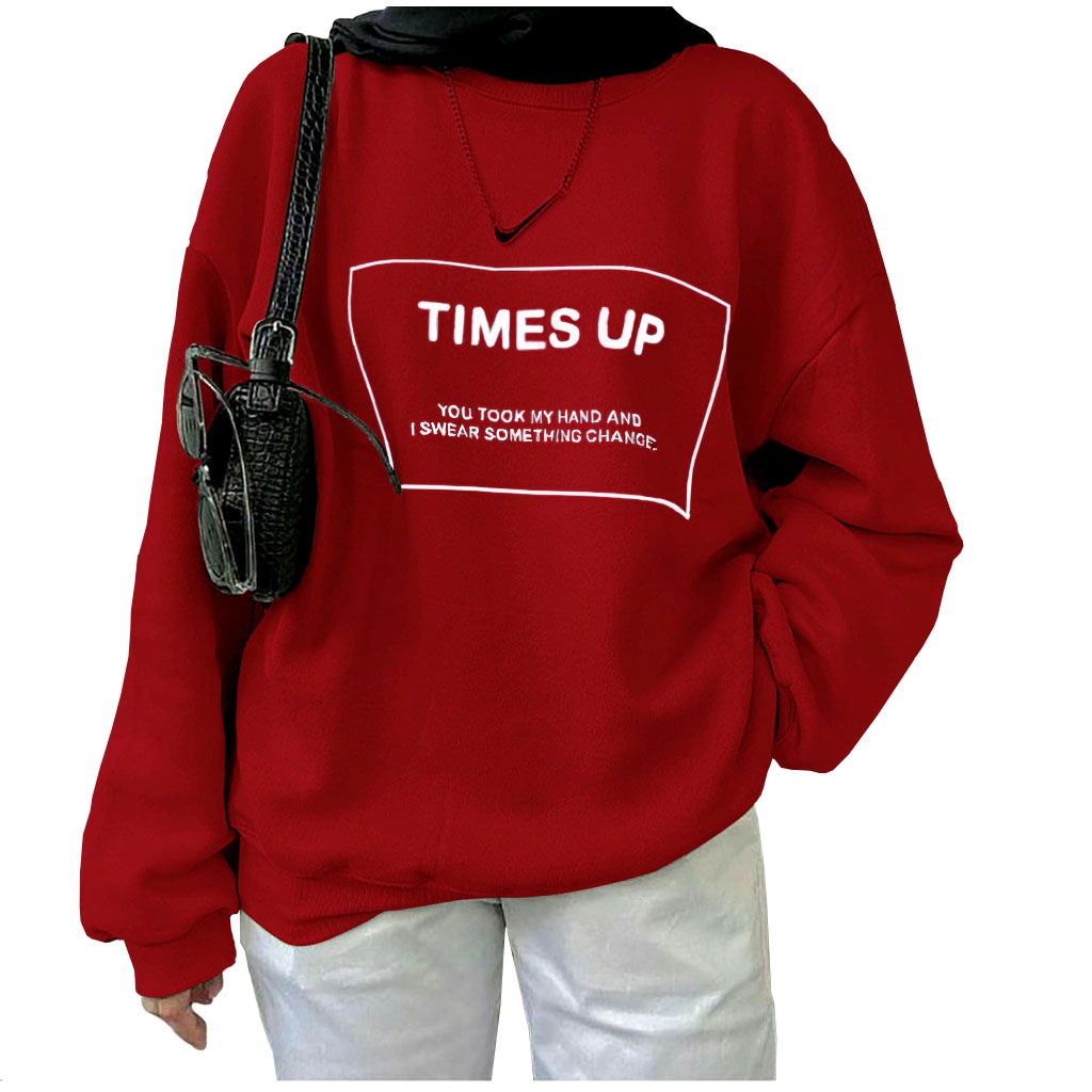 FenishaStore Sweater Crewneck Basic Wanita TIMES UP Bisa Bayar Ditempat COD