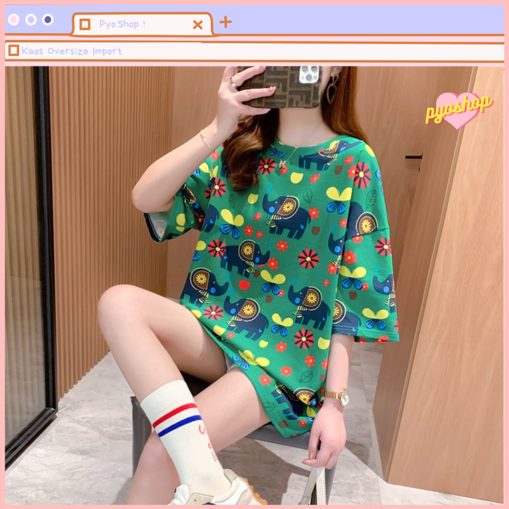 Kaos Import Longgar bigsize jumbo wanita motif elephant colourful