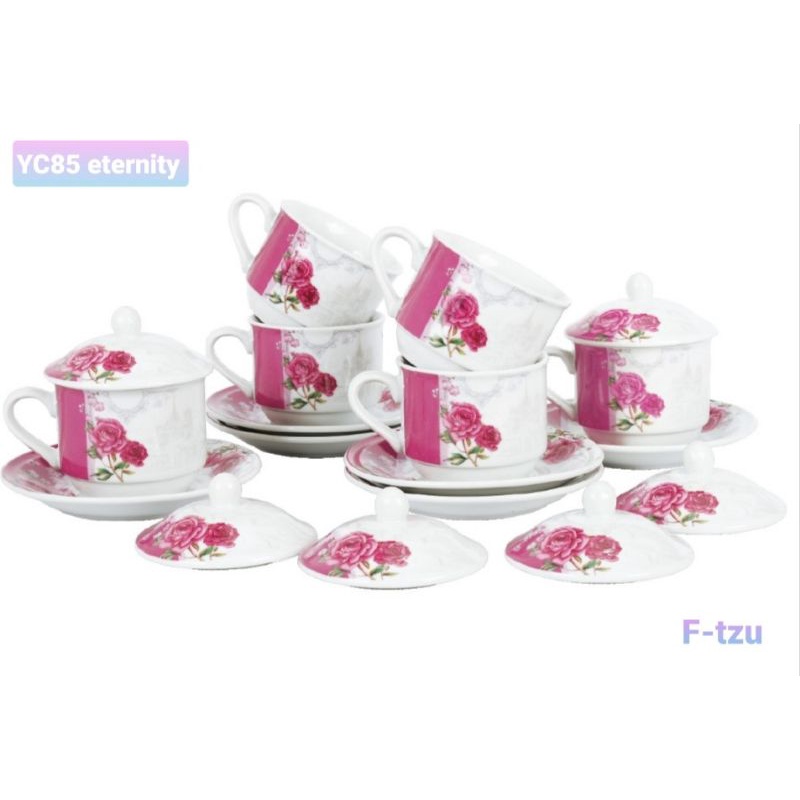 Cangkir set dengan tutup Y85 motif eternity merek vicenza(YC85)