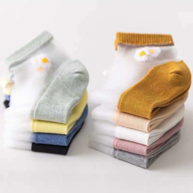 AGG-271 Kaos Kaus Kos Koas Bunga Daisy Transparan Pendek Mata Kaki Ankle Wanita Fashion Socks