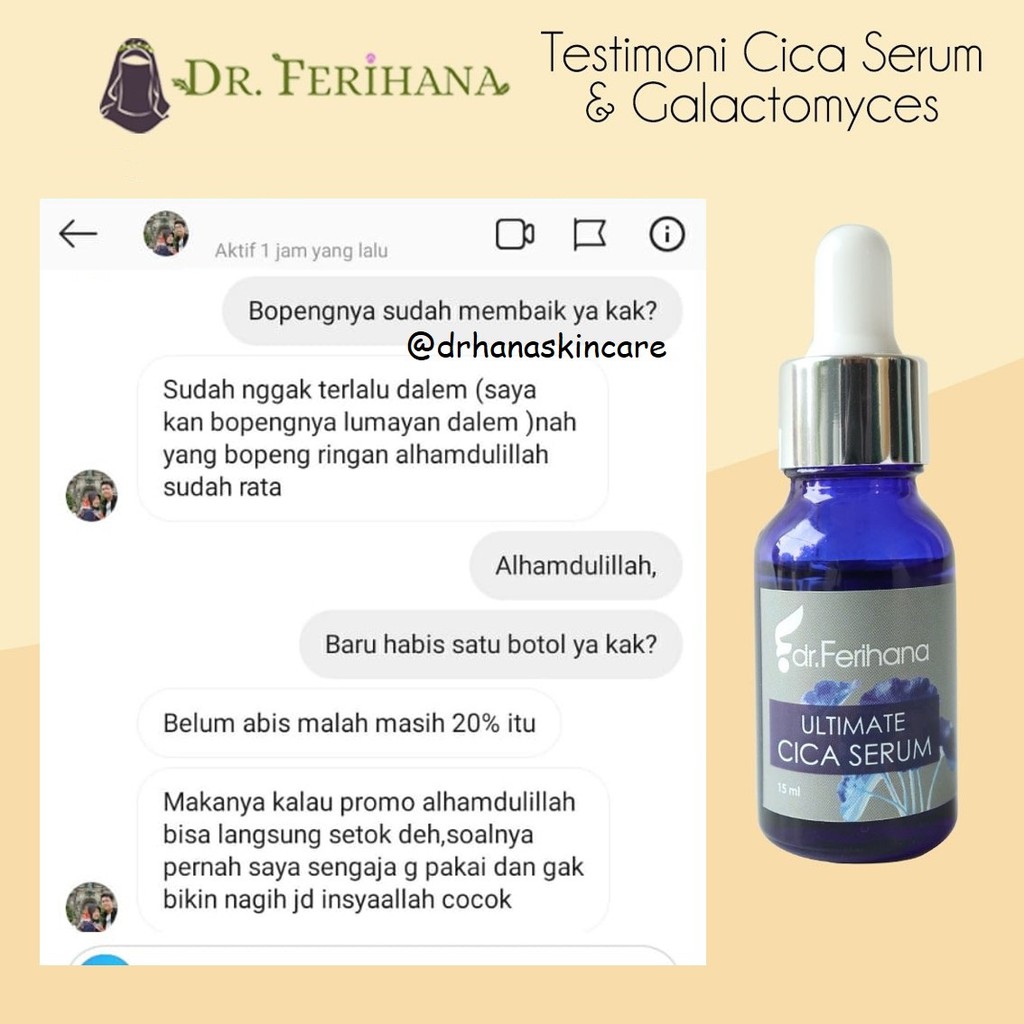 Ultimate Cica Serum dr. Ferihana Cosmetics &amp; Skincare Merupakan Produk Perawatan Wajah untuk Mengatasi Bopeng Scar Bekas Jerawat dan Luka Stretch Marks Selulit Kulit sensitif Memperbaiki Skin Barrier Sekaligus Anti Aging BPOM LPPOM HALAL MUI