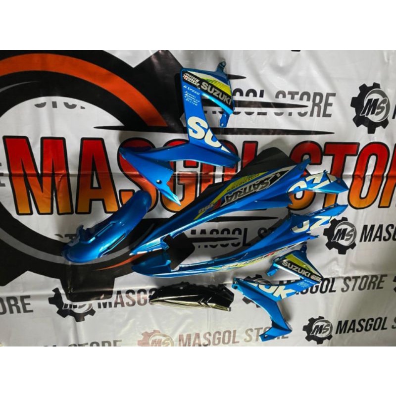 Paket Cover Body Suzuki Satria Fu Facelift Biru GP Plus Striping